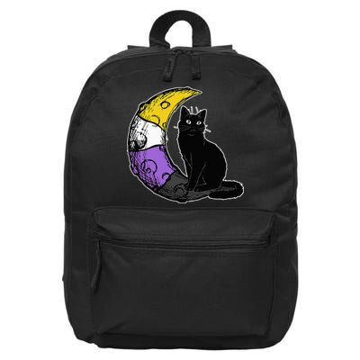 Nonbinary Moon Space Cat LGBT Pride With NB Non Binary Flag 16 in Basic Backpack