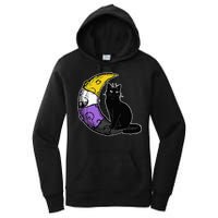 Nonbinary Moon Space Cat LGBT Pride With NB Non Binary Flag Women's Pullover Hoodie