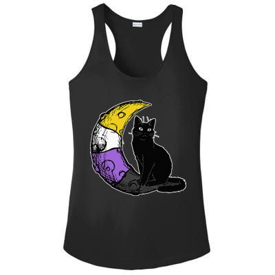 Nonbinary Moon Space Cat LGBT Pride With NB Non Binary Flag Ladies PosiCharge Competitor Racerback Tank