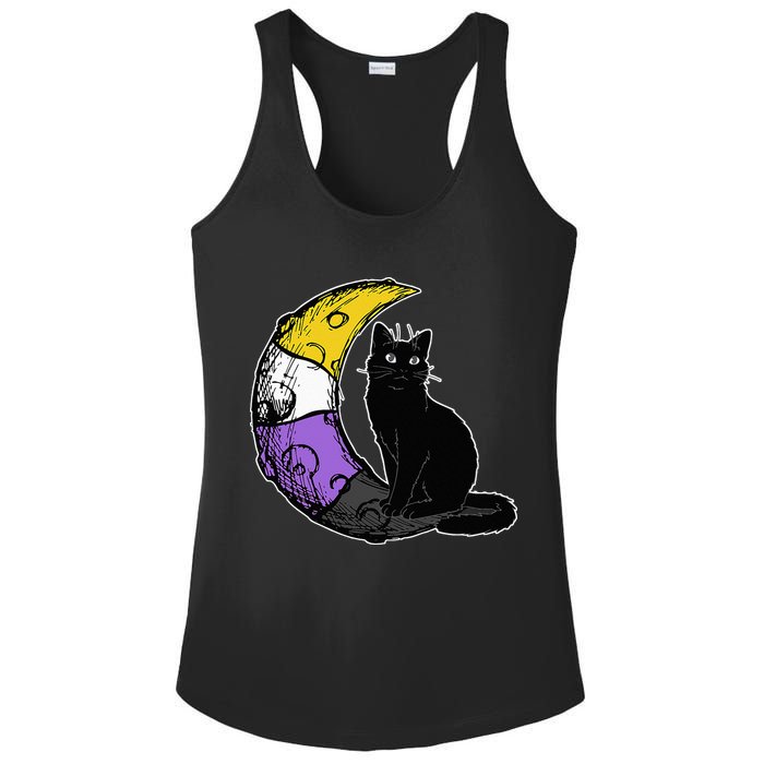 Nonbinary Moon Space Cat LGBT Pride With NB Non Binary Flag Ladies PosiCharge Competitor Racerback Tank
