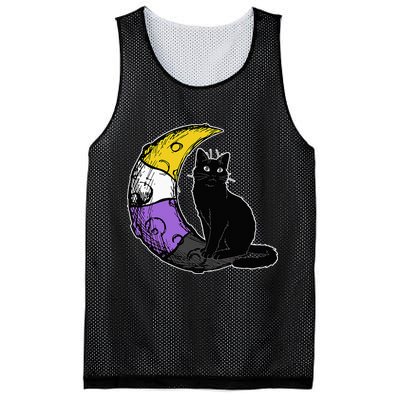 Nonbinary Moon Space Cat LGBT Pride With NB Non Binary Flag Mesh Reversible Basketball Jersey Tank