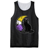 Nonbinary Moon Space Cat LGBT Pride With NB Non Binary Flag Mesh Reversible Basketball Jersey Tank