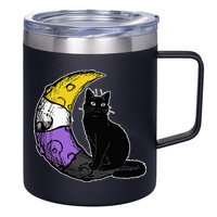 Nonbinary Moon Space Cat LGBT Pride With NB Non Binary Flag 12oz Stainless Steel Coffee Mug