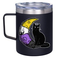 Nonbinary Moon Space Cat LGBT Pride With NB Non Binary Flag 12oz Stainless Steel Coffee Mug