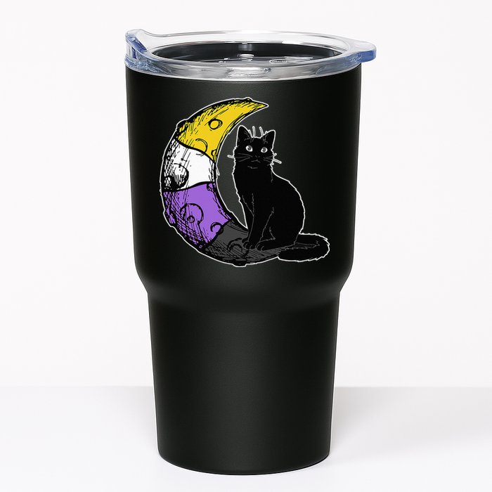 Nonbinary Moon Space Cat LGBT Pride With NB Non Binary Flag Tumbler