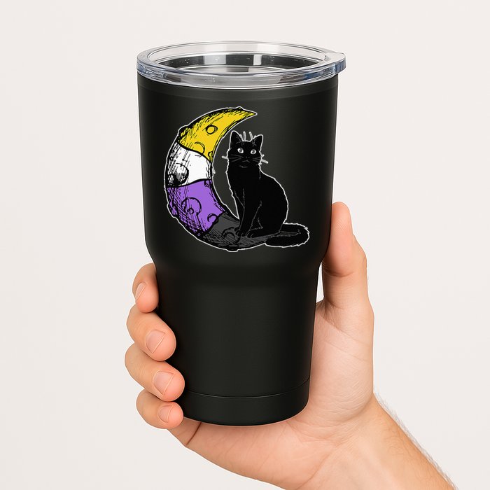 Nonbinary Moon Space Cat LGBT Pride With NB Non Binary Flag Tumbler