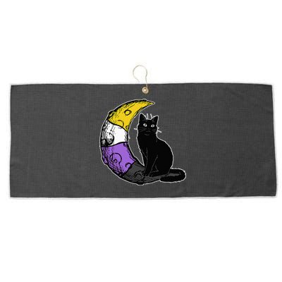 Nonbinary Moon Space Cat LGBT Pride With NB Non Binary Flag Large Microfiber Waffle Golf Towel
