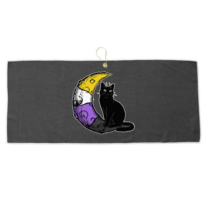Nonbinary Moon Space Cat LGBT Pride With NB Non Binary Flag Large Microfiber Waffle Golf Towel