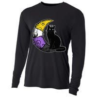Nonbinary Moon Space Cat LGBT Pride With NB Non Binary Flag Cooling Performance Long Sleeve Crew