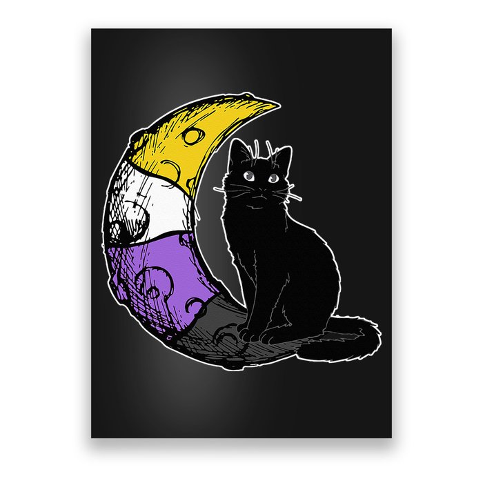 Nonbinary Moon Space Cat LGBT Pride With NB Non Binary Flag Poster