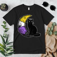 Nonbinary Moon Space Cat LGBT Pride With NB Non Binary Flag Premium T-Shirt