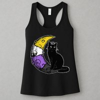 Nonbinary Moon Space Cat LGBT Pride With NB Non Binary Flag Womens Tank Top