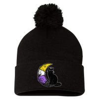 Nonbinary Moon Space Cat LGBT Pride With NB Non Binary Flag Pom Pom 12in Knit Beanie