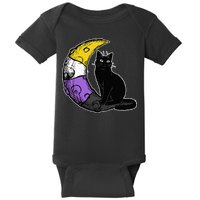 Nonbinary Moon Space Cat LGBT Pride With NB Non Binary Flag Baby Bodysuit