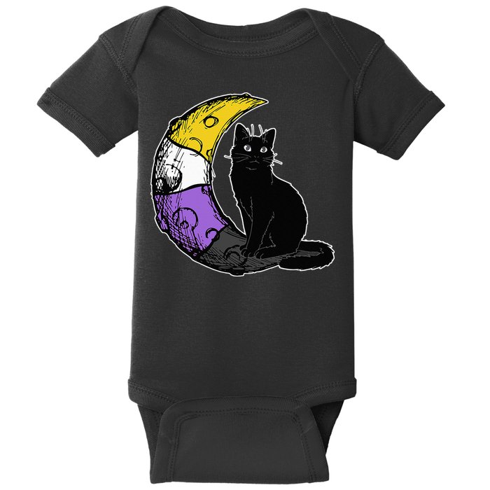 Nonbinary Moon Space Cat LGBT Pride With NB Non Binary Flag Baby Bodysuit