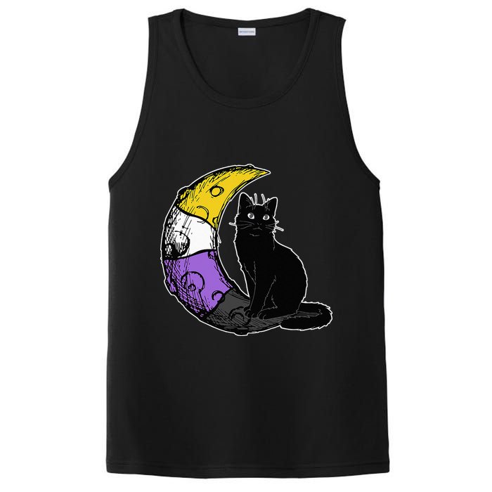 Nonbinary Moon Space Cat LGBT Pride With NB Non Binary Flag PosiCharge Competitor Tank