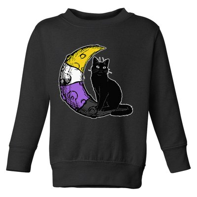 Nonbinary Moon Space Cat LGBT Pride With NB Non Binary Flag Toddler Sweatshirt