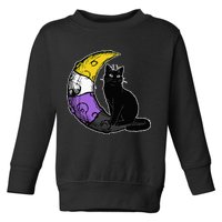 Nonbinary Moon Space Cat LGBT Pride With NB Non Binary Flag Toddler Sweatshirt