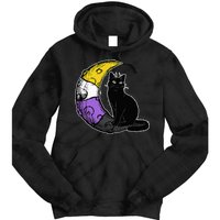 Nonbinary Moon Space Cat LGBT Pride With NB Non Binary Flag Tie Dye Hoodie