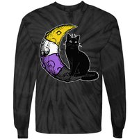 Nonbinary Moon Space Cat LGBT Pride With NB Non Binary Flag Tie-Dye Long Sleeve Shirt
