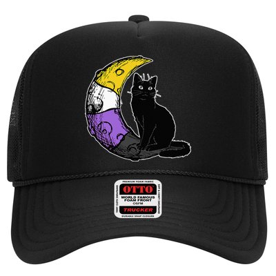 Nonbinary Moon Space Cat LGBT Pride With NB Non Binary Flag Trucker Hat