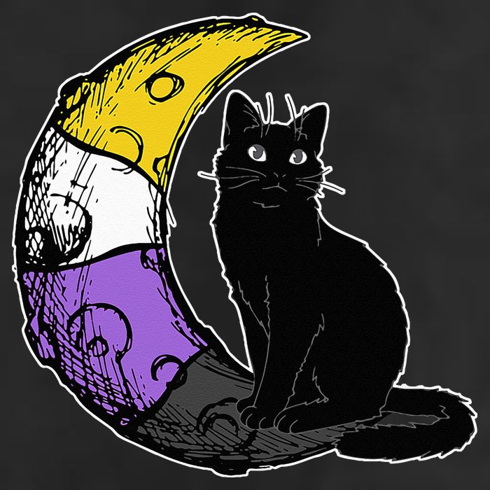 Nonbinary Moon Space Cat LGBT Pride With NB Non Binary Flag Trucker Hat