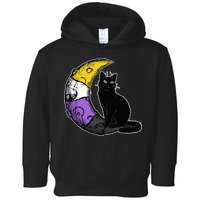 Nonbinary Moon Space Cat LGBT Pride With NB Non Binary Flag Toddler Hoodie