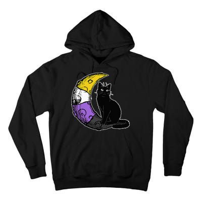 Nonbinary Moon Space Cat LGBT Pride With NB Non Binary Flag Tall Hoodie