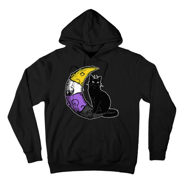 Nonbinary Moon Space Cat LGBT Pride With NB Non Binary Flag Tall Hoodie