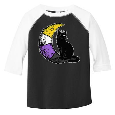 Nonbinary Moon Space Cat LGBT Pride With NB Non Binary Flag Toddler Fine Jersey T-Shirt