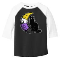 Nonbinary Moon Space Cat LGBT Pride With NB Non Binary Flag Toddler Fine Jersey T-Shirt