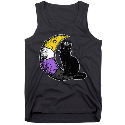 Nonbinary Moon Space Cat LGBT Pride With NB Non Binary Flag Tank Top