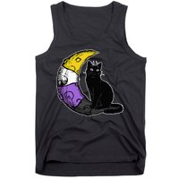 Nonbinary Moon Space Cat LGBT Pride With NB Non Binary Flag Tank Top