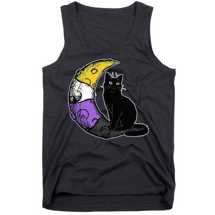 Nonbinary Moon Space Cat LGBT Pride With NB Non Binary Flag Tank Top