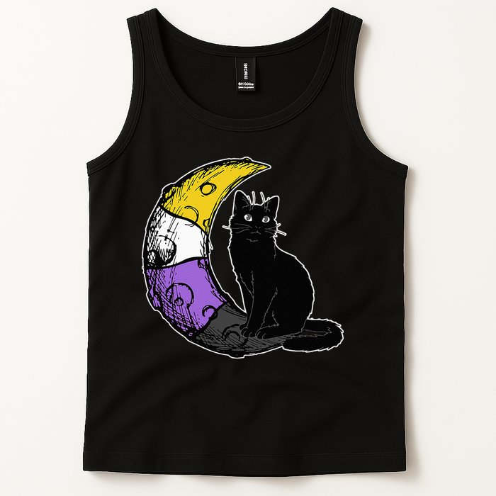 Nonbinary Moon Space Cat LGBT Pride With NB Non Binary Flag Tank Top