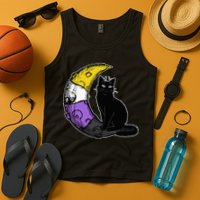 Nonbinary Moon Space Cat LGBT Pride With NB Non Binary Flag Tank Top