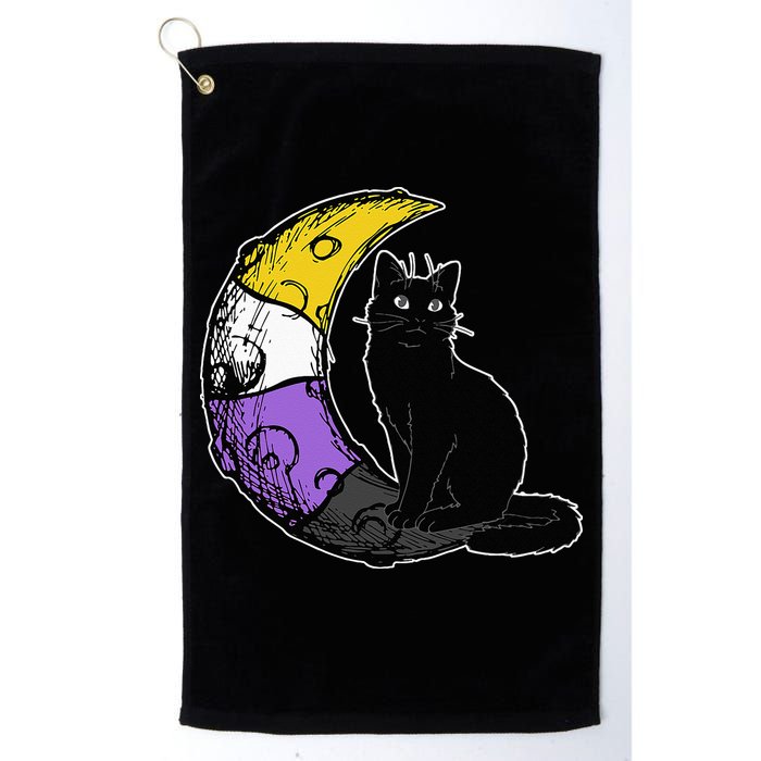 Nonbinary Moon Space Cat LGBT Pride With NB Non Binary Flag Golf Towel