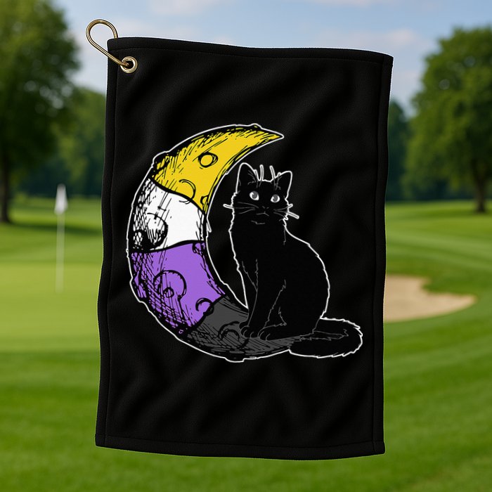 Nonbinary Moon Space Cat LGBT Pride With NB Non Binary Flag Golf Towel