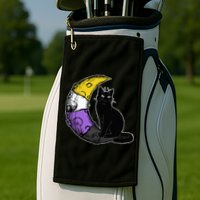 Nonbinary Moon Space Cat LGBT Pride With NB Non Binary Flag Golf Towel