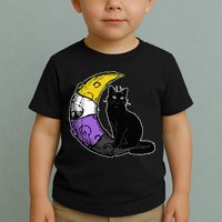 Nonbinary Moon Space Cat LGBT Pride With NB Non Binary Flag Toddler T-Shirt