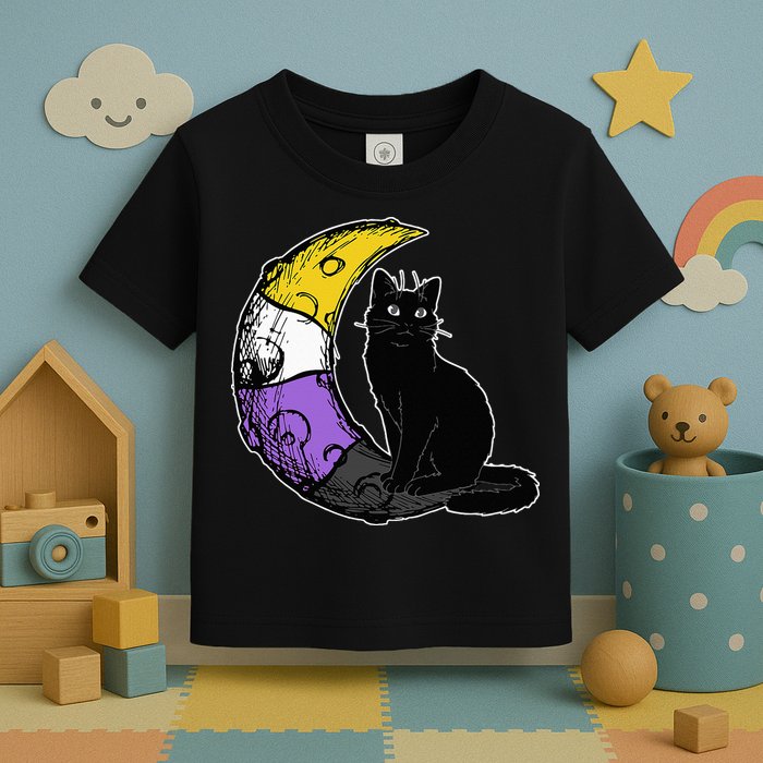Nonbinary Moon Space Cat LGBT Pride With NB Non Binary Flag Toddler T-Shirt
