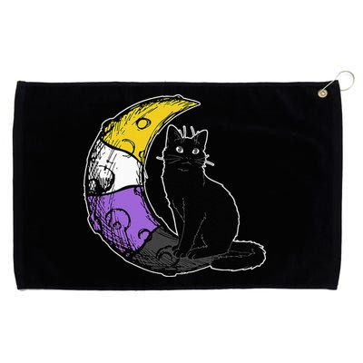 Nonbinary Moon Space Cat LGBT Pride With NB Non Binary Flag Grommeted Golf Towel