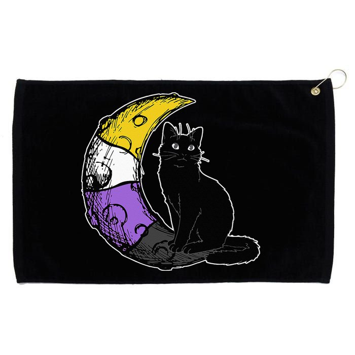 Nonbinary Moon Space Cat LGBT Pride With NB Non Binary Flag Grommeted Golf Towel