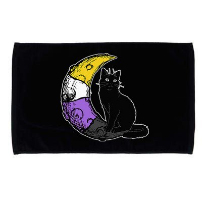 Nonbinary Moon Space Cat LGBT Pride With NB Non Binary Flag Microfiber Hand Towel