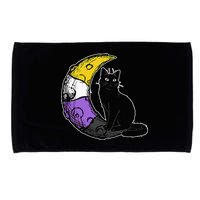 Nonbinary Moon Space Cat LGBT Pride With NB Non Binary Flag Microfiber Hand Towel