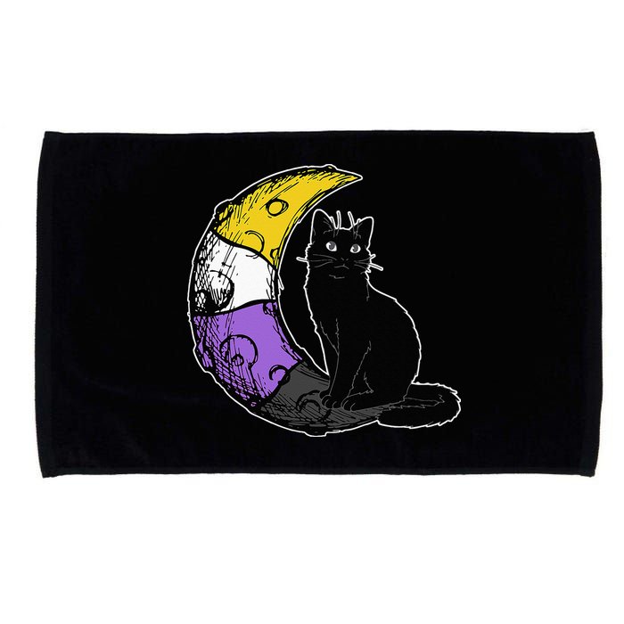 Nonbinary Moon Space Cat LGBT Pride With NB Non Binary Flag Microfiber Hand Towel
