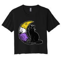Nonbinary Moon Space Cat LGBT Pride With NB Non Binary Flag Crop Top