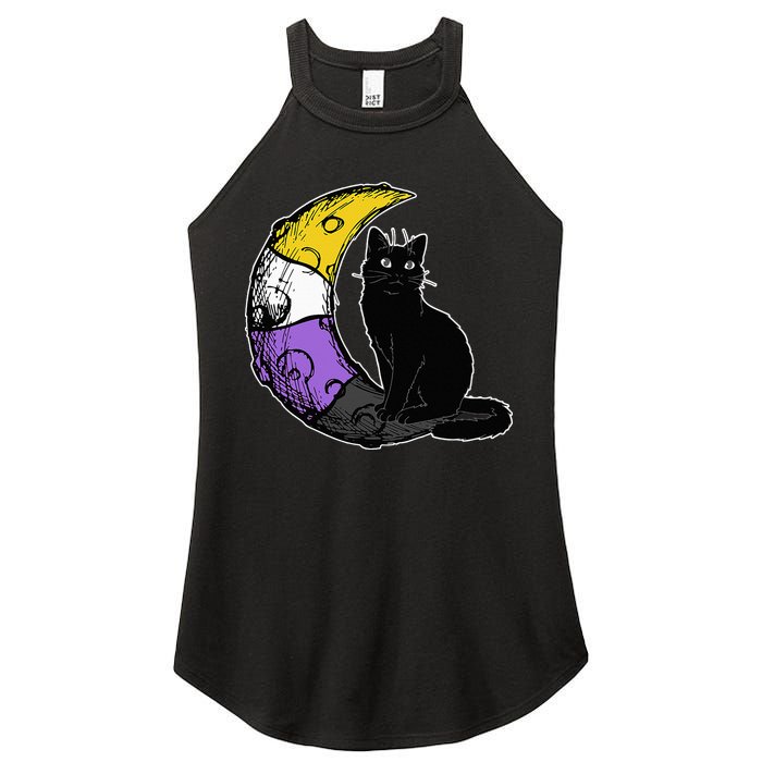 Nonbinary Moon Space Cat LGBT Pride With NB Non Binary Flag Women's Perfect Tri Rocker Tank