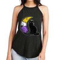 Nonbinary Moon Space Cat LGBT Pride With NB Non Binary Flag Women's Perfect Tri Rocker Tank