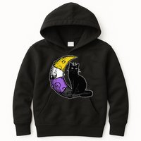 Nonbinary Moon Space Cat LGBT Pride With NB Non Binary Flag Kids Hoodie